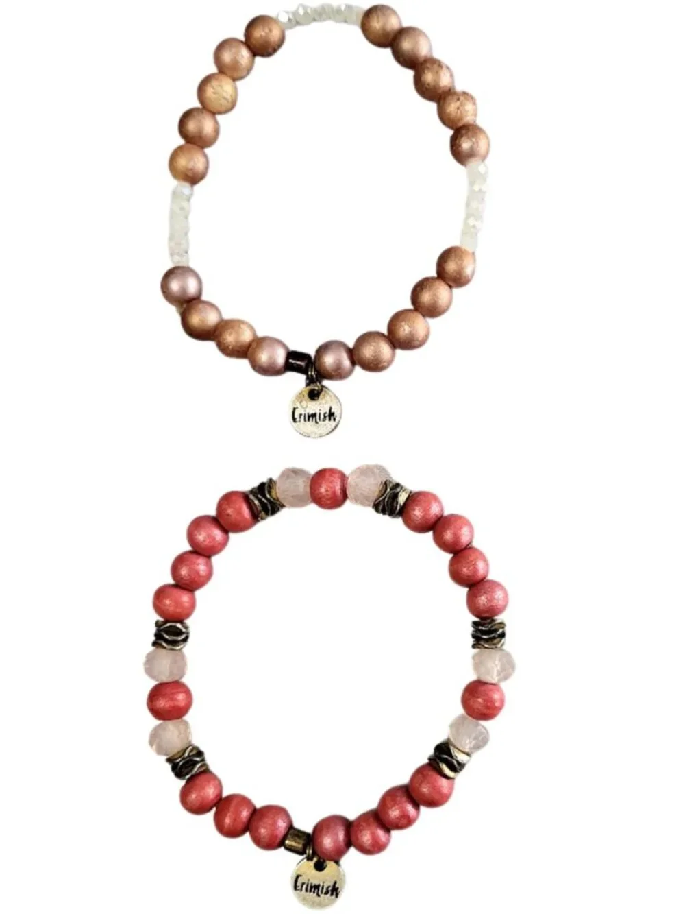 ERIMISH Pink & Peach Beaded Stackable Stretch Bracelets - Set of 2